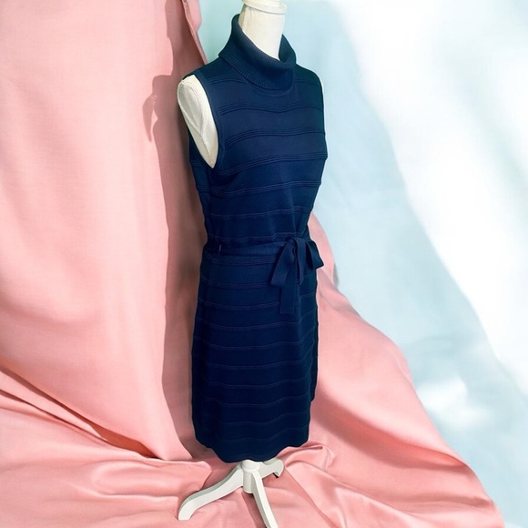 Calvin Klein Sleeveless Ribbed Turtleneck Sweater Dress with Belt in “Ink” Sz M - Picture 11 of 12